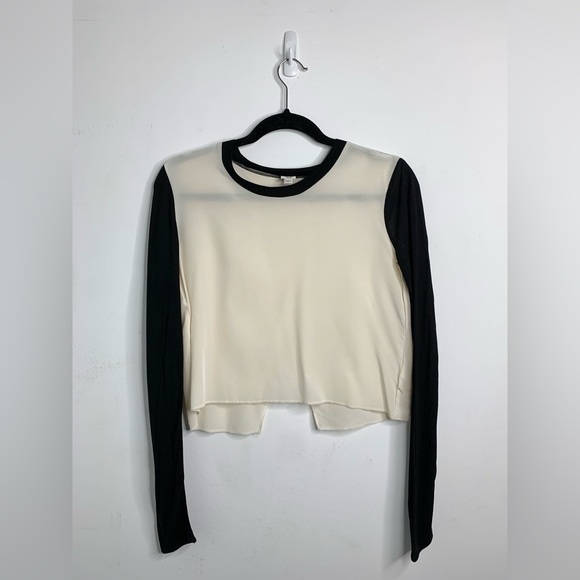 Aritzia Wilfred Blouse Top Long Sleeve Slit open back Silk Cropped Black XS - Picture 10 of 15